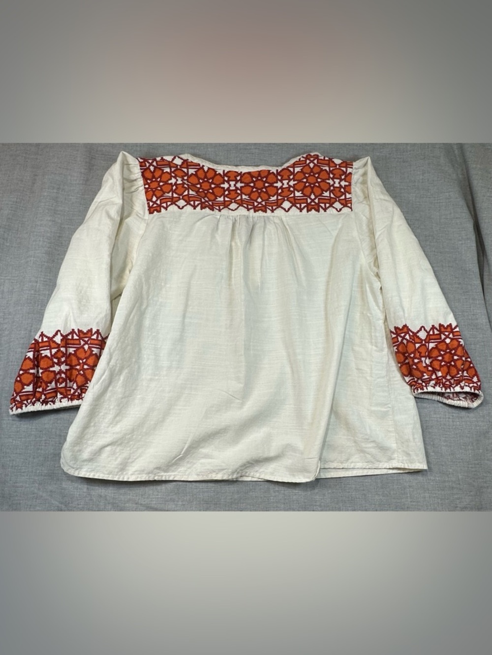 Knox Rose Cream boho Tunic with Orange Embroidered Accents - Picture 2 of 6